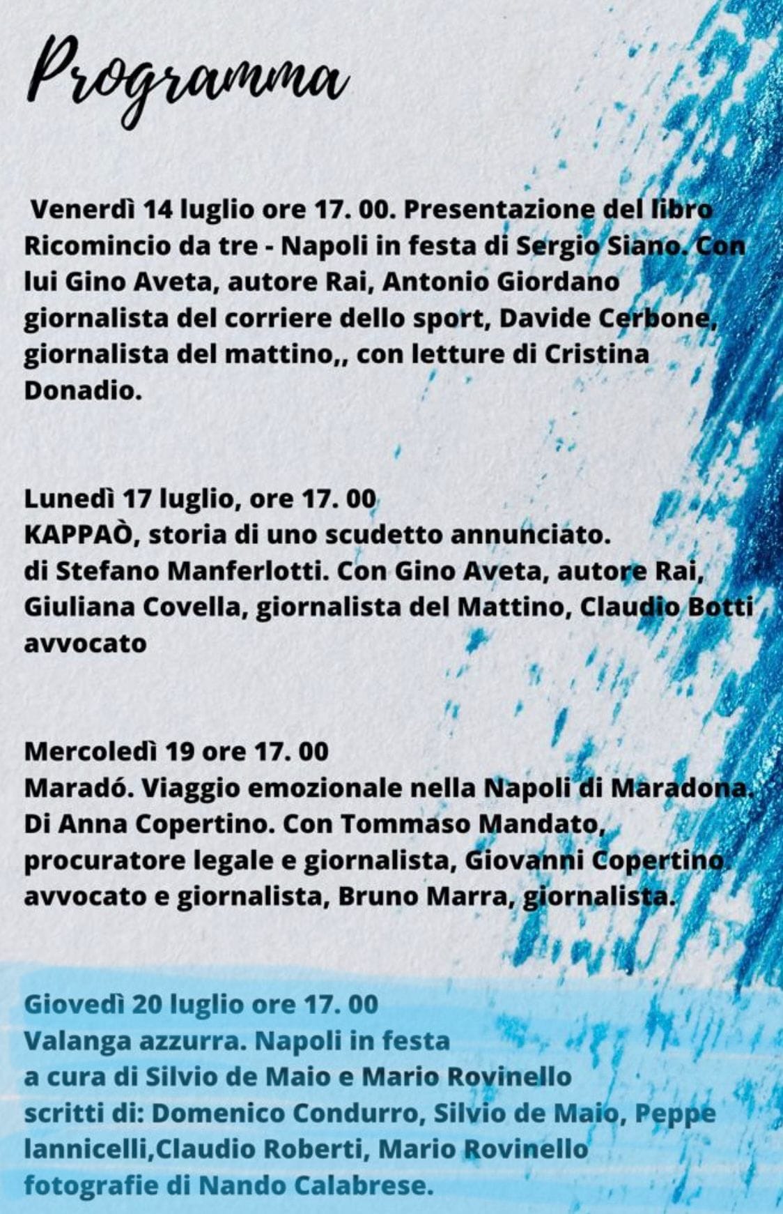 Prestigiosa presentazione del volume che celebra la cavalcata trionfale degli azzurri, con testi e soprattutto immagini storiche…GIOVEDI 20 H 17 SAN DOMENICO MAGGIORE, non mancare!